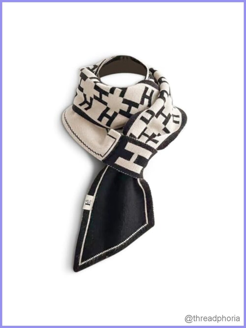 Knitted Skinny Scarf Women Pull-Through Jacquard Letter Plaid Pattern Narrow